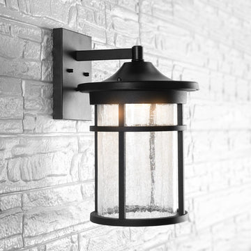 Campo Outdoor Wall Lantern Crackled Glass/Metal Integrated LED Wall Sconce - JONATHAN Y